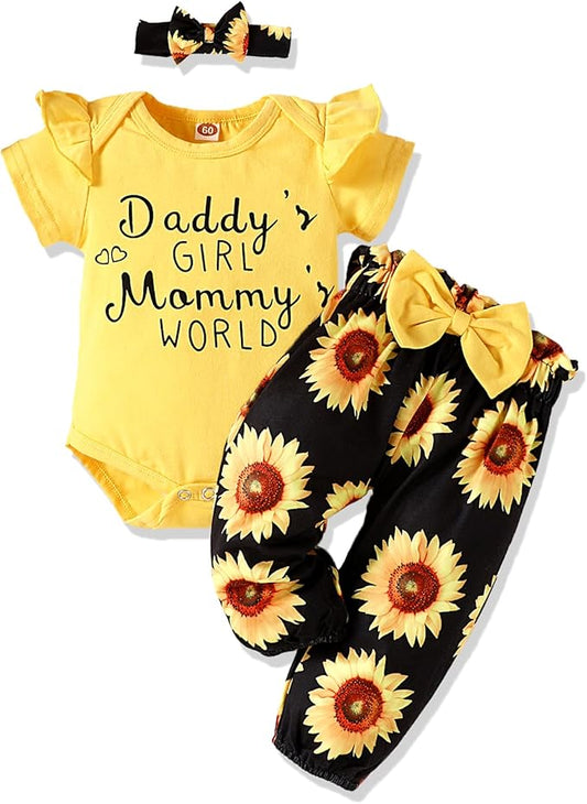 AMAWMW Newborn Baby Girl Clothes Infant Baby Ruffle Romper Pants Summer Outfits 4PCS Gifts Set Toddler Girls' Clothing