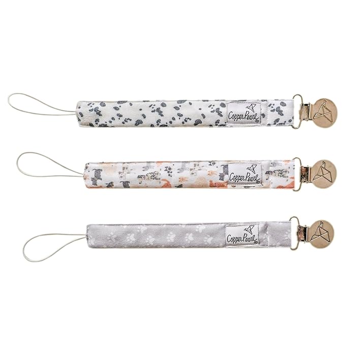 Copper Pearl Pacifier Clip 3-Pack: Premium Knit Binky Clips for Baby Girls and Boys - Stylish Stainless Steel Pacifier Holder Clip - Baby Pacifier Clips for No More Floor Drops - Rufus