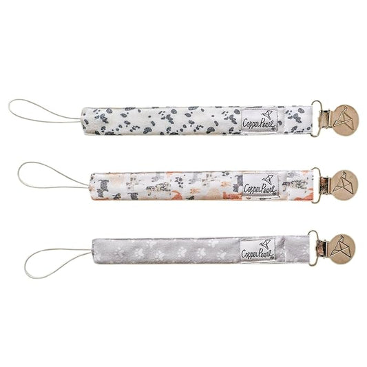 Copper Pearl Pacifier Clip 3-Pack: Premium Knit Binky Clips for Baby Girls and Boys - Stylish Stainless Steel Pacifier Holder Clip - Baby Pacifier Clips for No More Floor Drops - Rufus