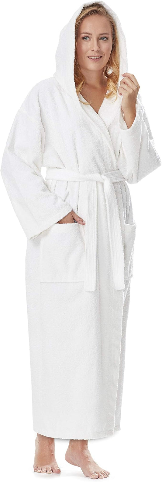 Arus Women's Hooded Classic Bathrobe Turkish Cotton Robe with Full Length Options