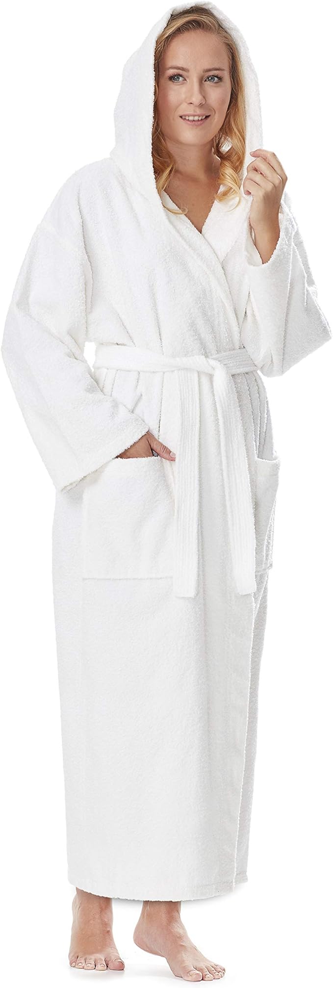 Arus Women's Hooded Classic Bathrobe Turkish Cotton Robe with Full Length Options