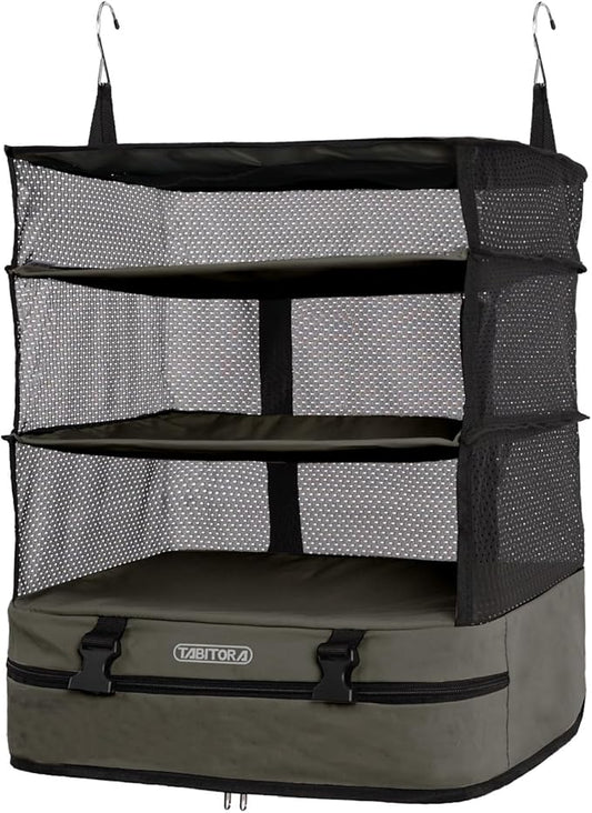 TABITORA Portable Hanging Travel Shelves Bag Packing Cube Organizer Suitcase Storage Large Capacity (Taupe XL)