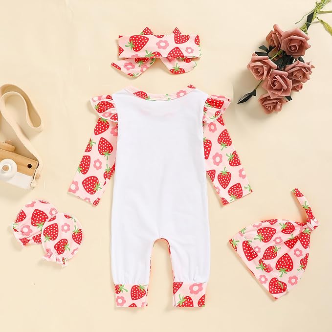 GRNSHTS Newborn Baby Girl Romper Infant Letter Print Jumpsuit Floral Bodysuit+Hat+Headband+Gloves Coming Home Clothes Outfits