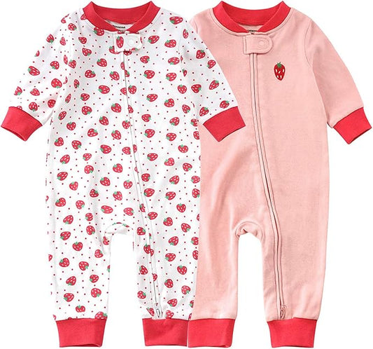 Teach Leanbh Baby 2-Pack Footless Pajamas Cotton Long Sleeve Printing 2 Way Zipper Romper Jumpsuit Sleep and Play 3-24 Months