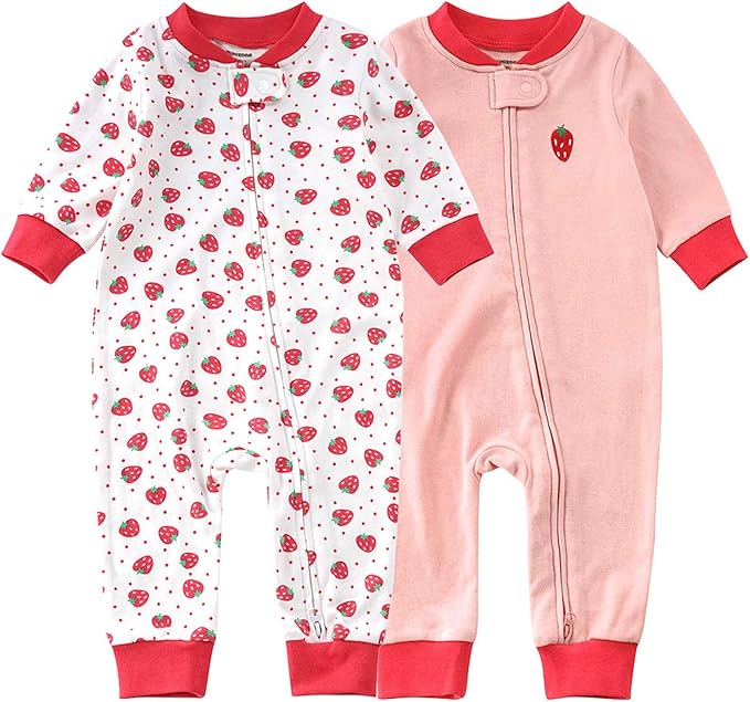 Teach Leanbh Baby 2-Pack Footless Pajamas Cotton Long Sleeve Printing 2 Way Zipper Romper Jumpsuit Sleep and Play 3-24 Months