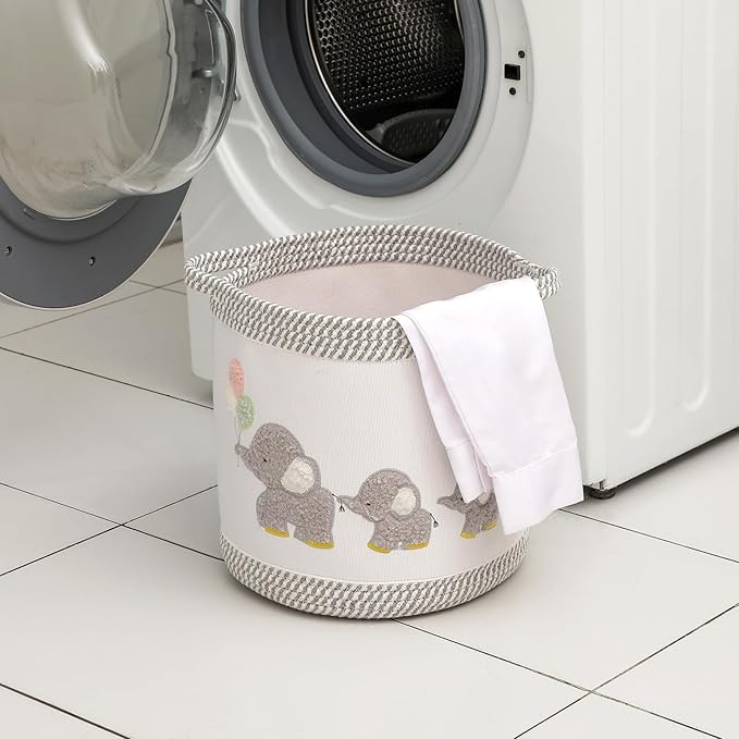 Baby Toy Basket Laundry Hamper Blanket Baskets Cute Elephant Nursery Storage Basket, Woven Cotton Rope Nursery Organization Bins For Girls Boys Kids Baby Shower Gifts Baskets
