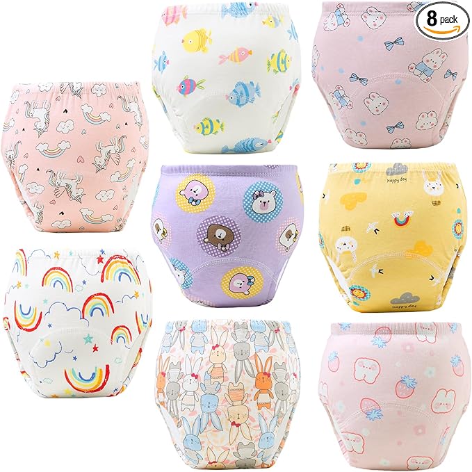 Upairy Training Pants Potty Training Underwear for Boys Girls,Toddler Potty Pants for 2T-5T,Soft Absorbent & Leak-Proof with Characters, 100% Cotton Washable (8PCS,L)