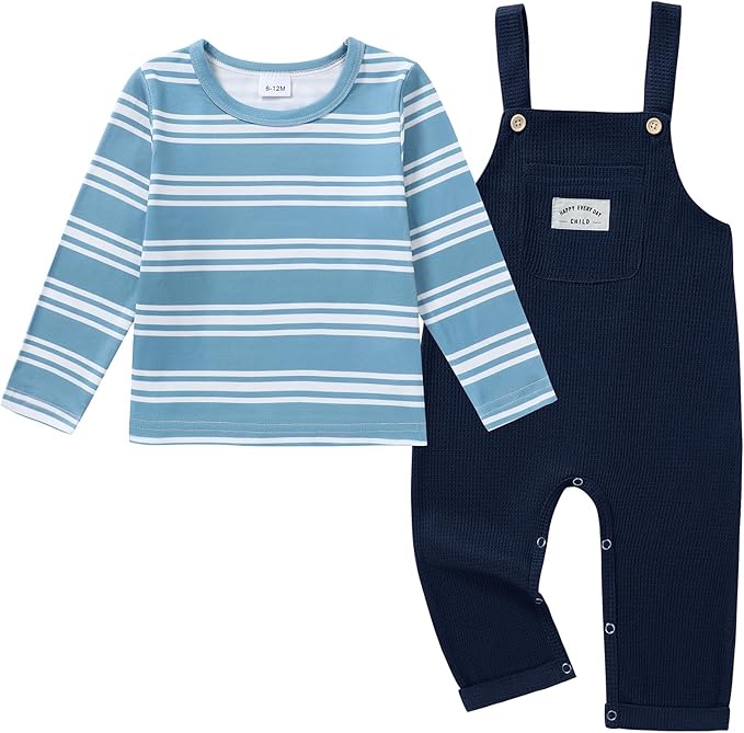 ZOEREA Toddler Baby Boys Clothes Outfit Long Sleeve T-Shirt and Romper Set Cute Jumpsuit Overalls Solid Color 6M-4T
