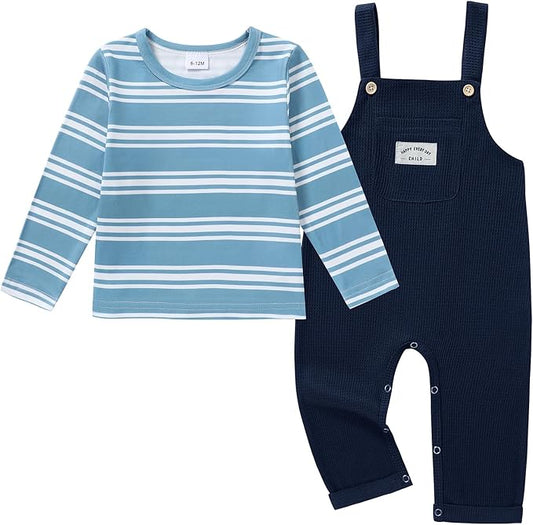 ZOEREA Toddler Baby Boys Clothes Outfit Long Sleeve T-Shirt and Romper Set Cute Jumpsuit Overalls Solid Color 6M-4T