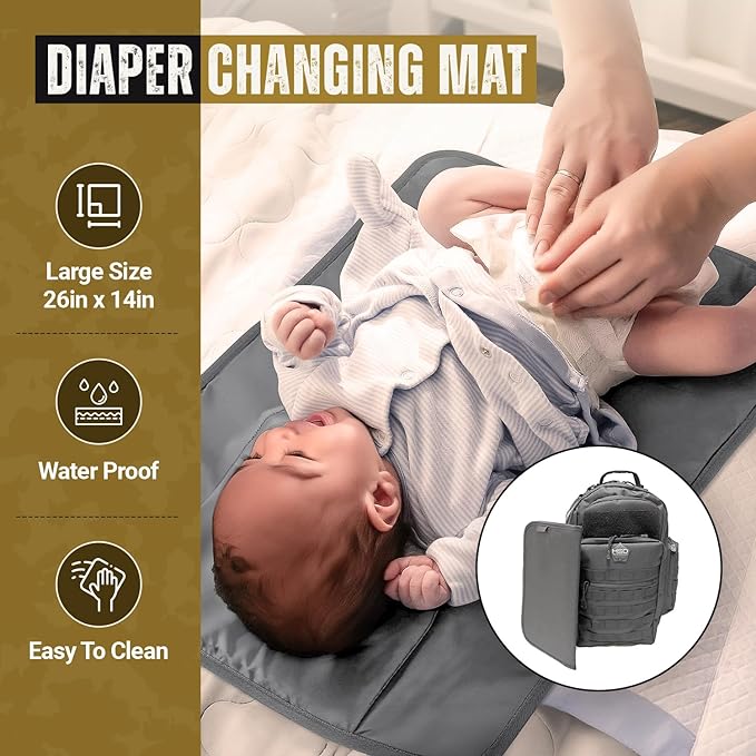 HighSpeedDaddy - Baby Diaper Backpack, Military-Grade, Waterproof, Compact Baby Travel Bag with Diaper Changing Mat