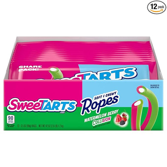 SweeTARTS Ropes, Candy, Watermelon Berry Collision, Soft and Chewy, 3.5 oz (Pack of 12)