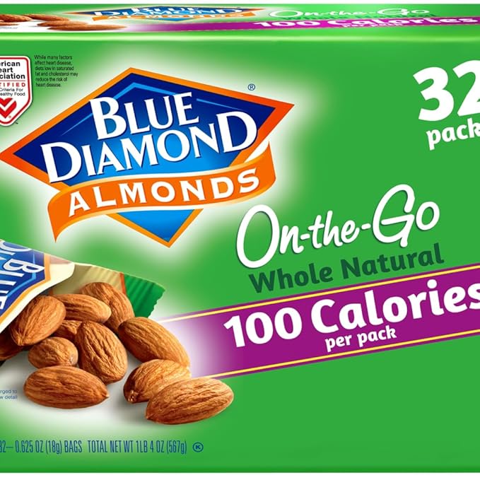 Blue Diamond Almonds Whole Natural Raw Snack Nuts, 100 Calorie Travel Bags, 32 count