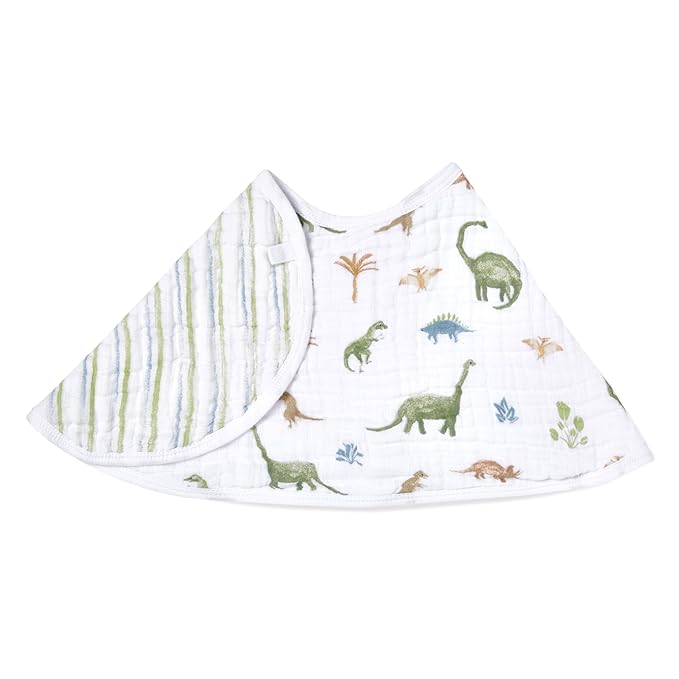 aden + anais Essentials Baby Burpy Baby Bib, 100% Cotton Muslin, Soft Absorbent 4 Layers, Multi-Use Burp Cloth and Bib, 22.5” X 11”, Single, Dino Jungle