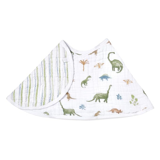aden + anais Essentials Baby Burpy Baby Bib, 100% Cotton Muslin, Soft Absorbent 4 Layers, Multi-Use Burp Cloth and Bib, 22.5” X 11”, Single, Dino Jungle