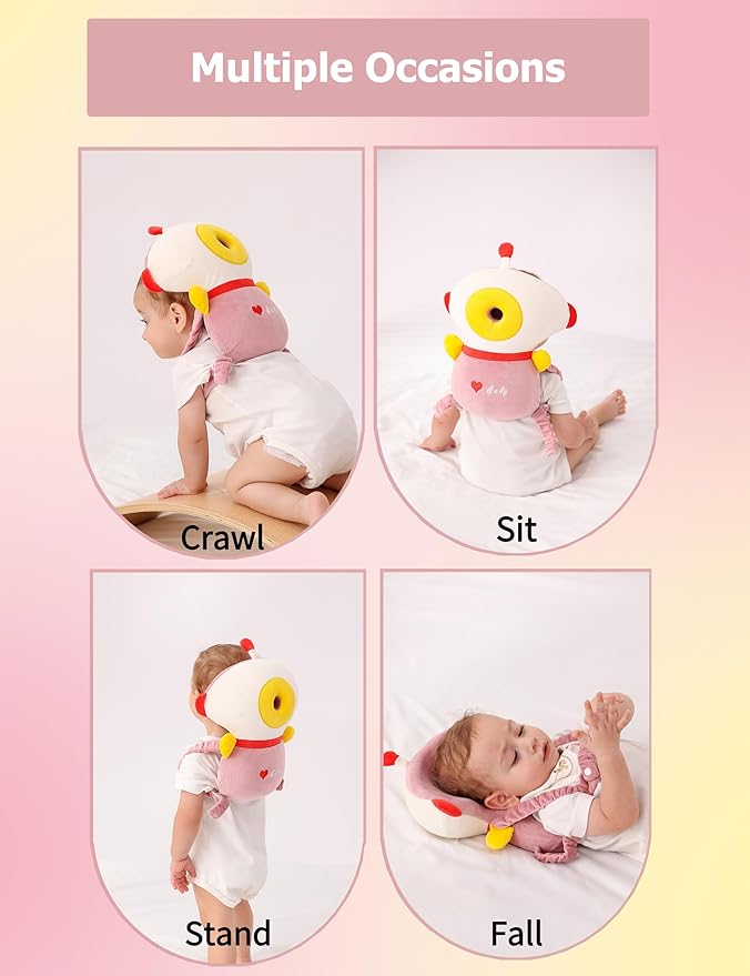 JunNeng Baby Head Protector Backpack Memory Foam, 3-Sided Fall Head Safety Protection, Pink Astronaut