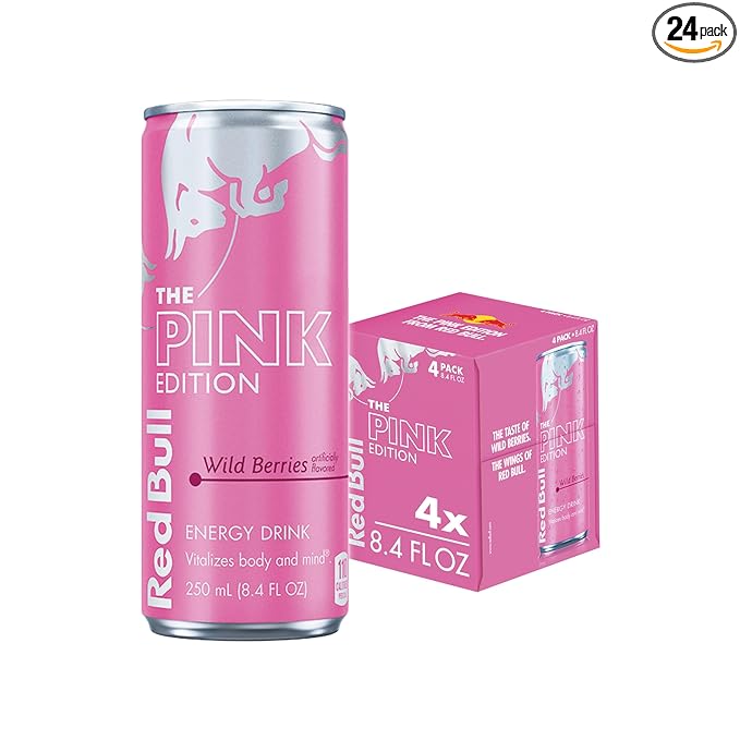 Red Bull Pink Edition Energy Drink, Wild Berries, 8.4 fl. oz., Pack of 4 cans, with 80mg Caffeine, Taurine & B Vitamins