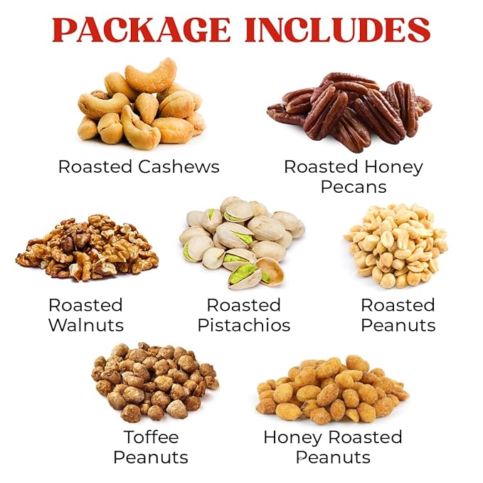 Nuts Gift Basket - 7 Sectional Platter With a Variety of Freshly Roasted Nuts - Beautifully Packaged Gift for Birthday, Sympathy. Large Family Pack.