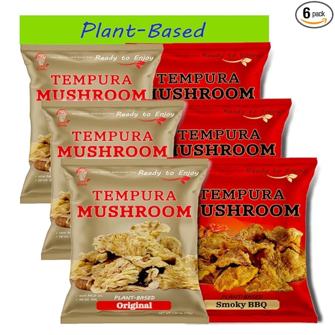 BITETUOSO Tempura Oyster Mushroom Chips Duo Pack – BBQ & Original Flavors – 1.41 oz Bags (Pack of 6) – Crunchy Vegan Snack, Plant-Based, Dairy-Free, On-the-Go Savory Gourmet Chips