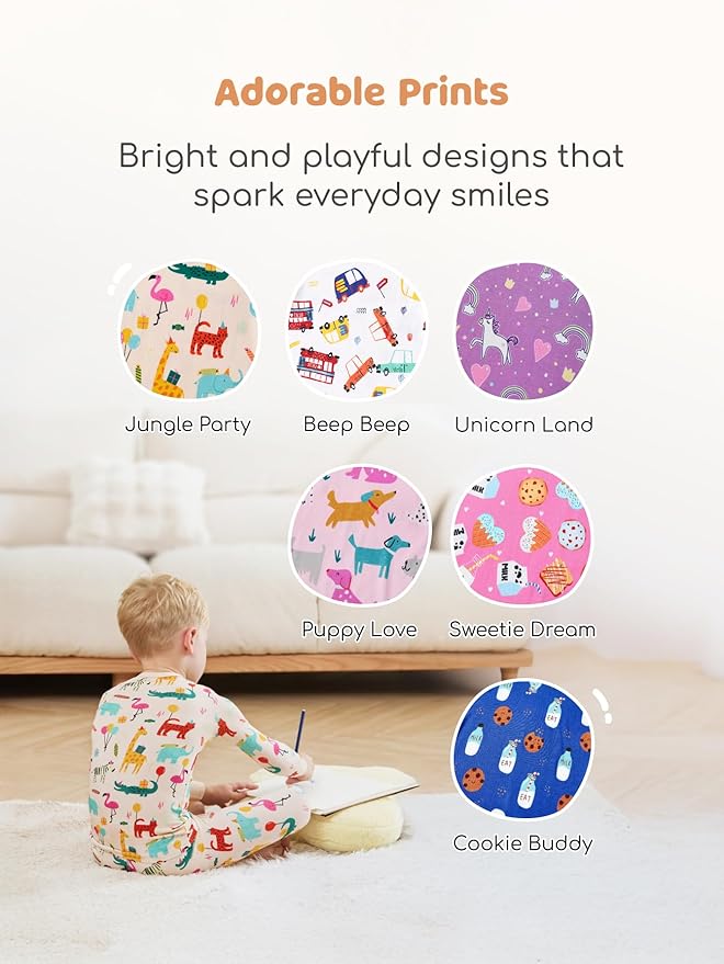 PATPAT Bamboo Viscose Pajama Sets for Toddler Boys & Girls Baby Kids, Ultra-soft Snug fit Pjs Sleepers for Birthday Holiday