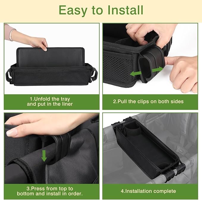 AROUY Stroller Snack Tray Attachment - Easy to Clean Universal Stroller Snack Tray for Wonderfold Wagon W4 Accessories with Cup Holder (L (W4 Model))