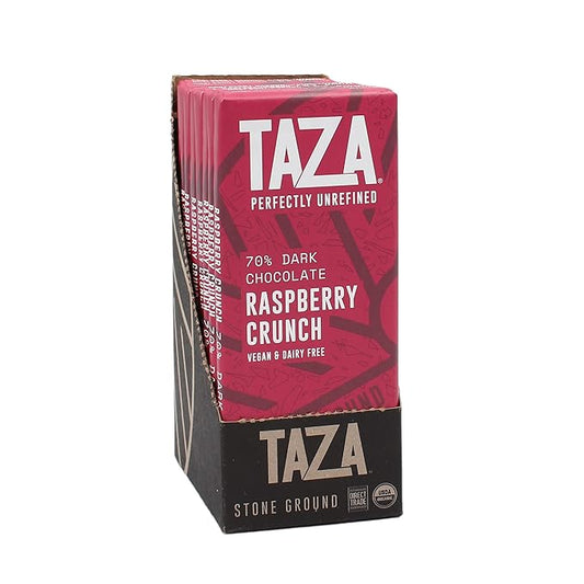 Taza Chocolate Organic Amaze Bar 70% Stone Ground, Raspberry Crunch, 2.5 Ounce (10 Count), Vegan