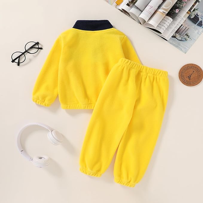 YOUNGER TREE Toddler Boy Girl Clothes Fleece Fall Winter Outfit Baby Long Sleeve Button Sweatshirt and Pants Sweatsuits Set