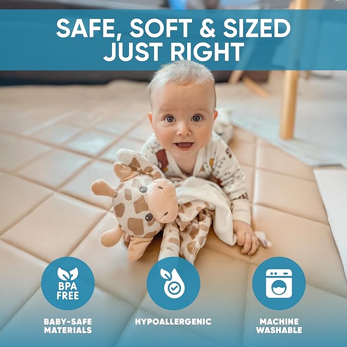 Love By Emi Baby Music Lovey Beige & White Giraffe, Baby Sleep Soother for Crib & Cuddle Bedtime, White Noise with Heartbeat & Lullaby, Plush Sound Toy, Stuffed Animal for Newborns, Infants & Toddlers