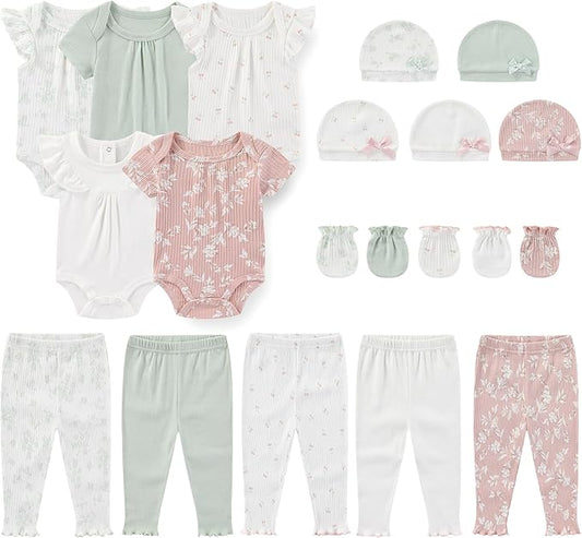 Newborn Layette Gift Set 20-Piece Cotton Baby Boy Girl Clothes Essentials and Accessories