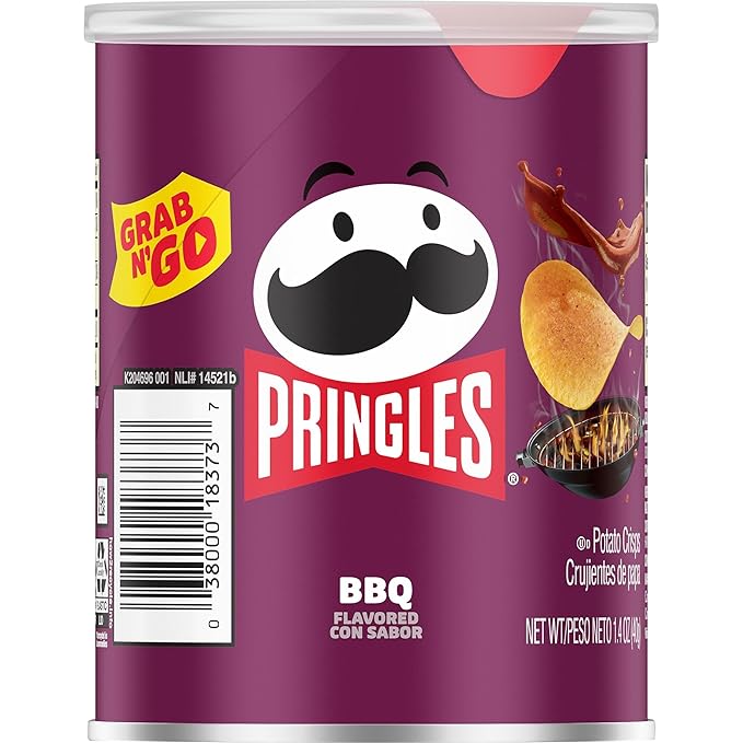 Pringles Potato Crisps Chips, Lunch Snacks, Office and Kids Snacks, Grab N' Go, BBQ (12 Cans)