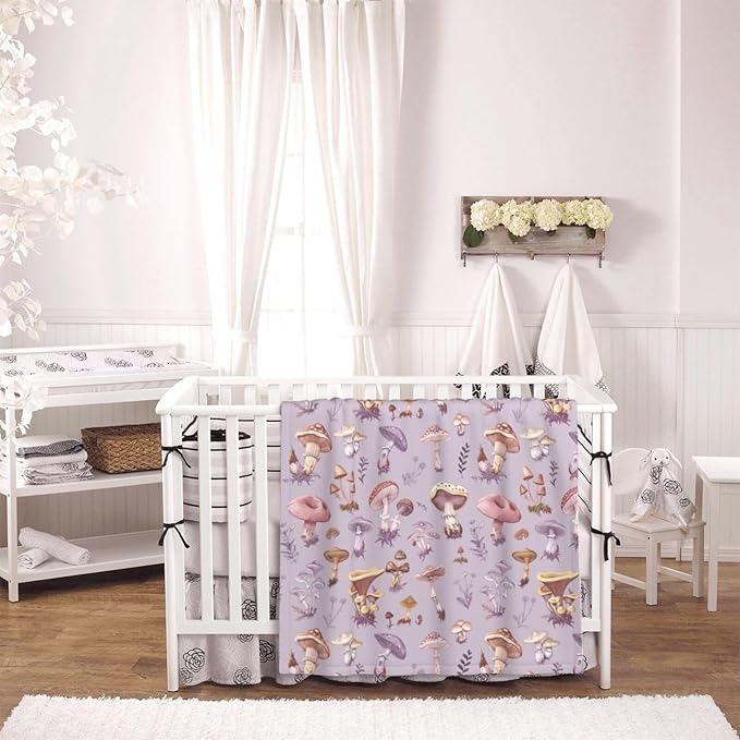 Baby Blanket Mushrooms Vintage Botanical for Boy Girl Newborn 30x40 Inch Toddler Infant Nursery Throw Blankets Double Layer Comfy Soft Plush Stroller Crib Quilt