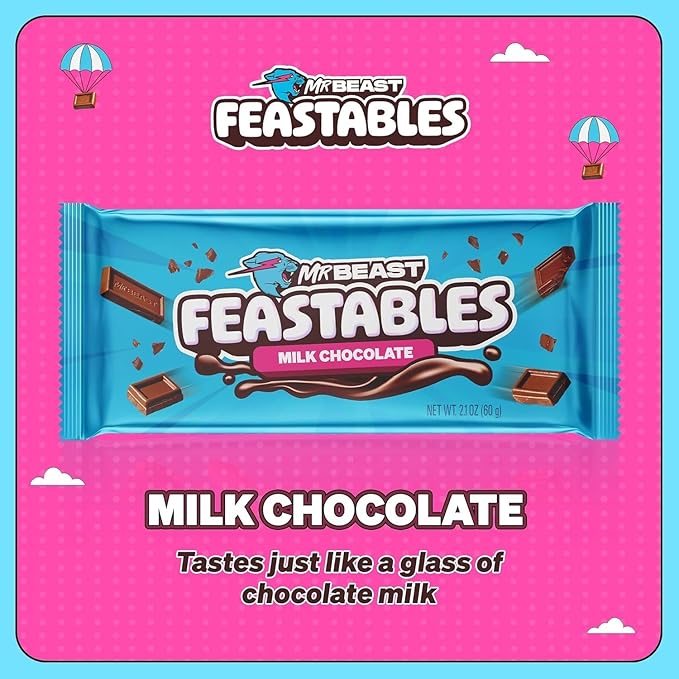 Feastables MrBeast Milk & Cookies Pack, King Size Milk Chocolate & Cookies & Creme Bars, 10 Each, Candy Bars for Adults & Kids as Snacks, Gifts, or Dessert, Fairtrade Cocoa, 2.1 Oz Each, 20 Count