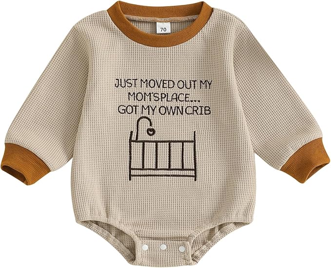SAYOO Aunties Bestie Baby Girl Clothes Letter Embroidery Waffle Color Block Sweatshirt Bodysuit Fall Bubble Romper Pullover