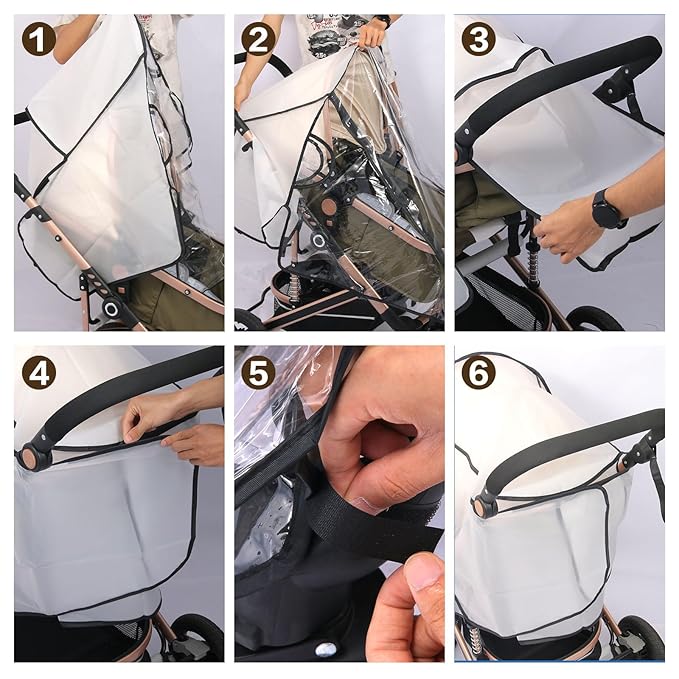 Universal Stroller Rain Cover with Waterproof Zipper, Clear Travel Weather Shield for Baby 4 Season Protection, Rainy Wind Snow Dust (XL, Stander Rain Cover)
