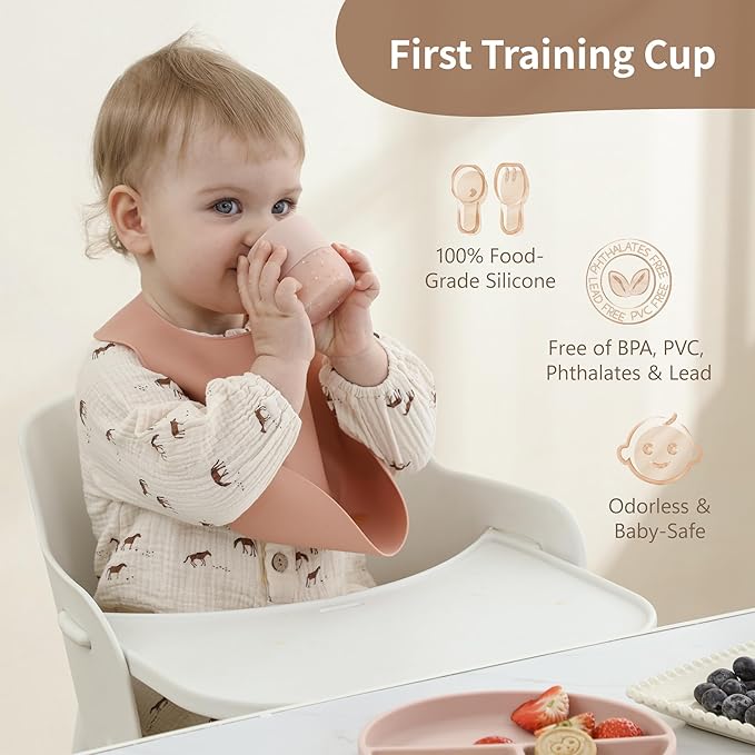 Moonkie Silicone Baby Cup 4 Months+ | Tiny Open Training Cup for Infants with Confetti Sprinkles | Baby-Led Weaning Essential | 2 oz (Blush, 1 Pack)