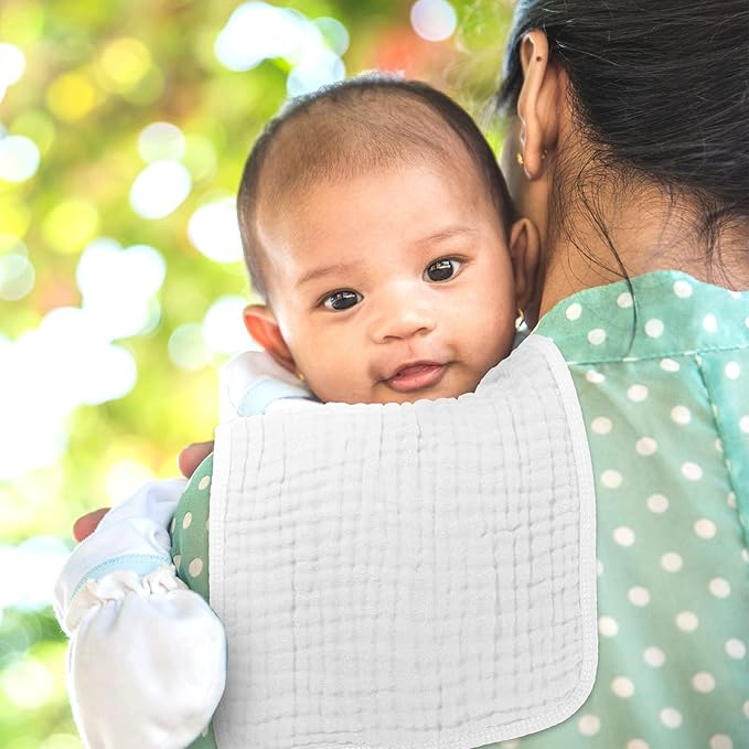 Tallew 8 Pack Baby Bibs and Muslin Burps for Baby Boy Girl Drooling and Teething 20" x 10" Burp Cloths Absorbent Rag Soft Cotton Bibs for Newborn Toddler Infant 0-24 Month Essentials(Fresh Colors)