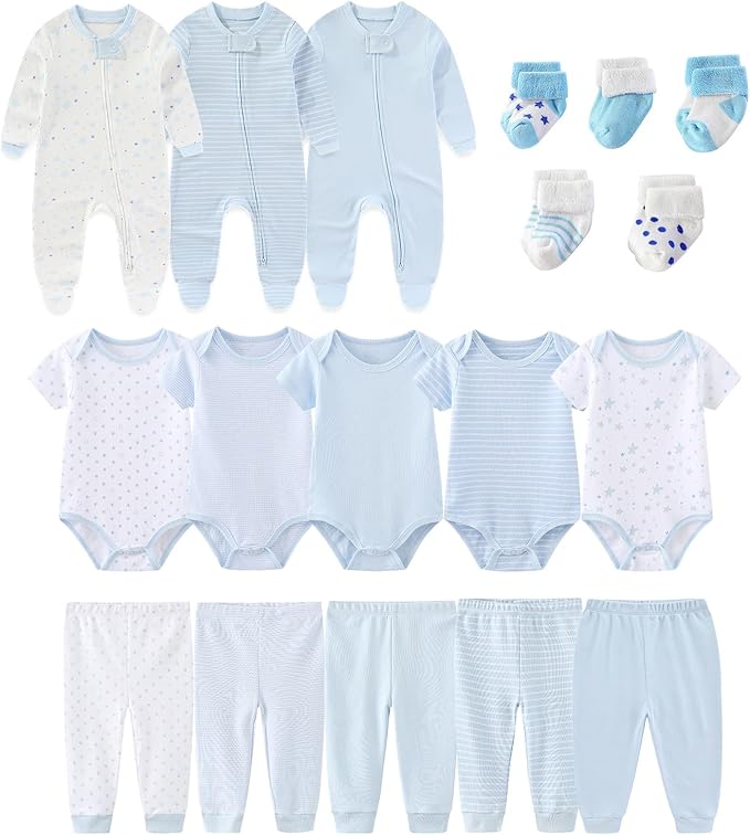 Baby Boy Girl 18 Pack Layette Set Cotton Infant Unisex Clothes and Accessories New born Essentials Clothing Sets