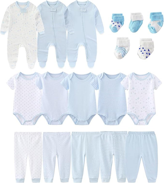 Baby Boy Girl 18 Pack Layette Set Cotton Infant Unisex Clothes and Accessories New born Essentials Clothing Sets