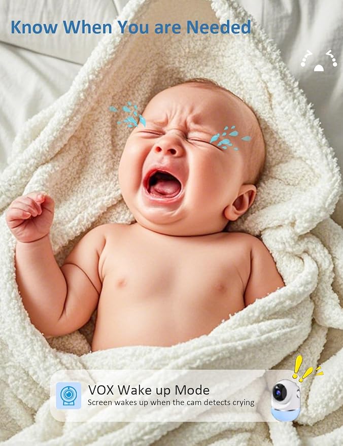 1080P 5'' Baby Monitor with 32 Hours 5000mAh Battery, Pan Tilt 4X Zoom Video Baby Monitor with Camera and Audio, Night Vision, VOX, 2-Way Talk, 8 Lullabies,1200ft Range No WiFi