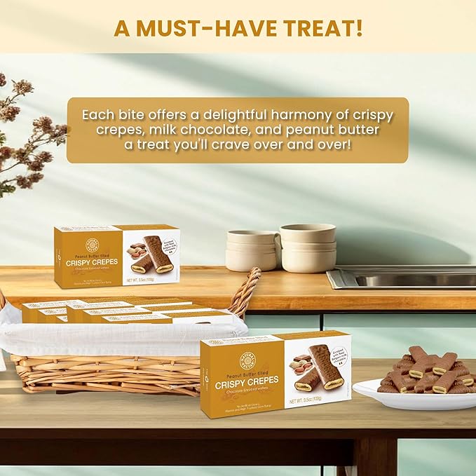 Natural Nectar Crispy Crepes Peanut Butter, Pack of 8 - Perfect with Coffee, Tea, or as a Snack | Gluten-Free, Non-GMO - 3.5 oz Each