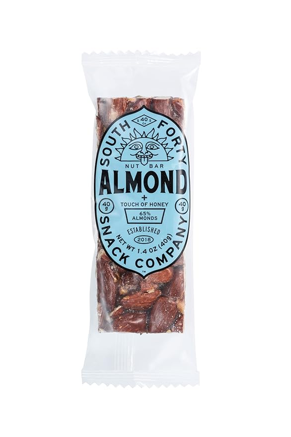 South 40 Snacks Almond Bar, Extra Crunchy Nut Snack Bar, Simple Ingredients, Honey and Sugar, Delicious Healthy Whole Almonds Nut Clusters, Individually Wrapped, 6g Protein (40g Bar, Pack of 12)