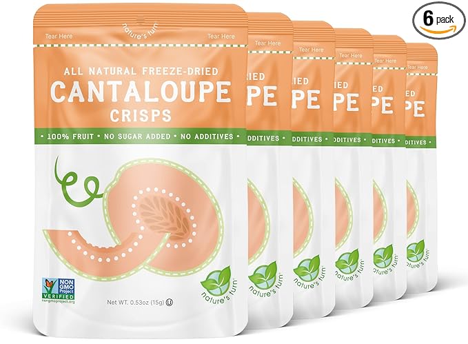 Nature’s Turn Freeze-Dried Cantaloupe Crisps – Healthy, Gluten-Free, Crispy & Delicious, Plant-Based Snack, Ideal for Cereal, Smoothies, School Lunches, & On-the-Go, Pack of 6 (0.53 oz Each)