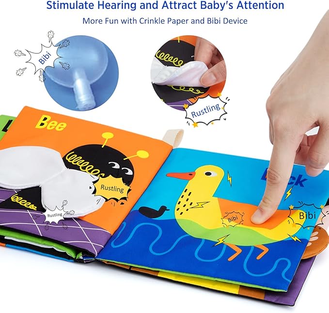 beiens Soft Baby Books, High Contrast Black and White Books NonToxic Fabric Touch and Feel Crinkle Cloth Books Early Educational Stimulation Toys for Infants Toddlers, Baby Girl & Baby Boy Gift Animal