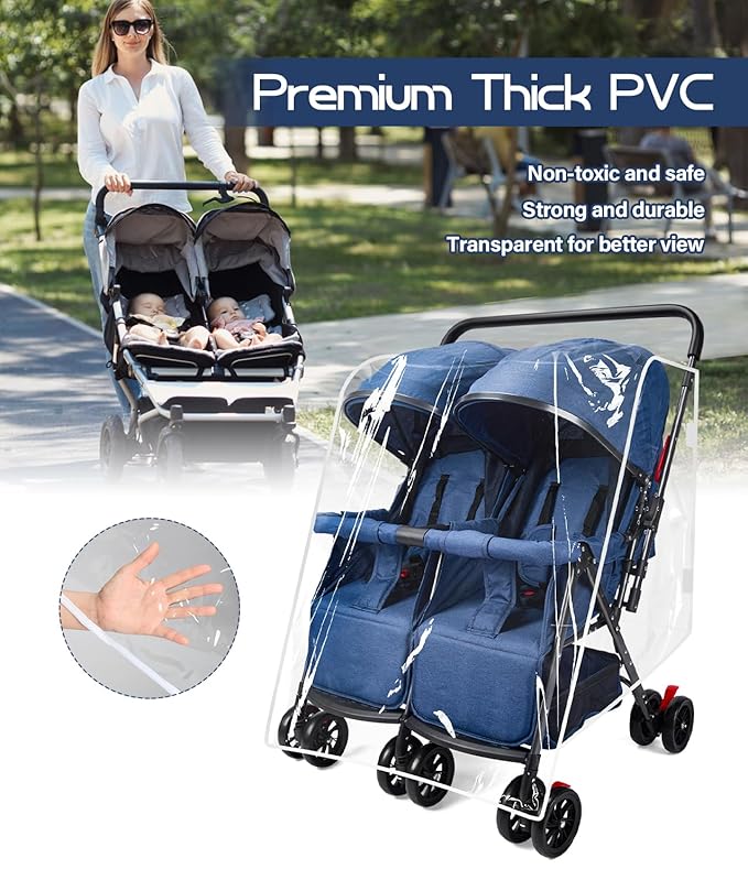 Double Stroller Rain Cover, Weather Shield for Side by Side Baby Double Stroller, Universal Waterproof Stroller Cover for Rain/Wind/Snow/Cold/Dust, Baby Travel Outdoor Accessories