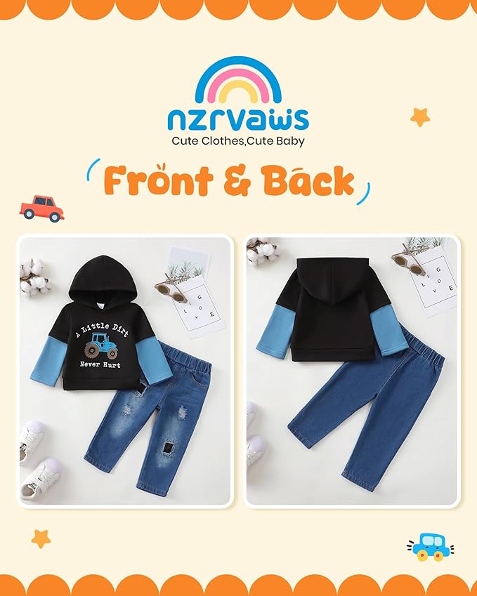 NZRVAWS Baby Boy Clothes Toddler Boy Outfit 2 3 4T 6 12 18 24 Month Fall Winter Hoodie Ripped Jeans Clothing