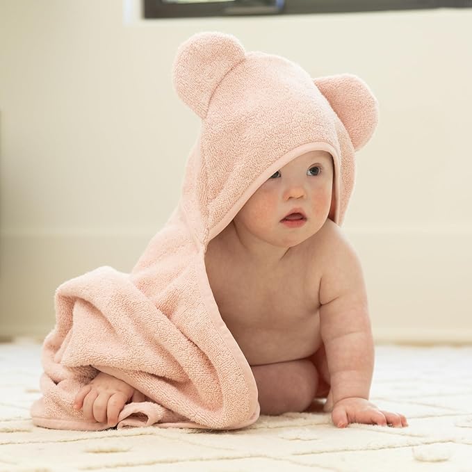 Bella Tunno Baby Bath Towel and Wash Mitt Set – Soft Absorbent Hooded Towels and Mitt-Style Baby Washcloths, Oeko-TEX Certified (Blush)