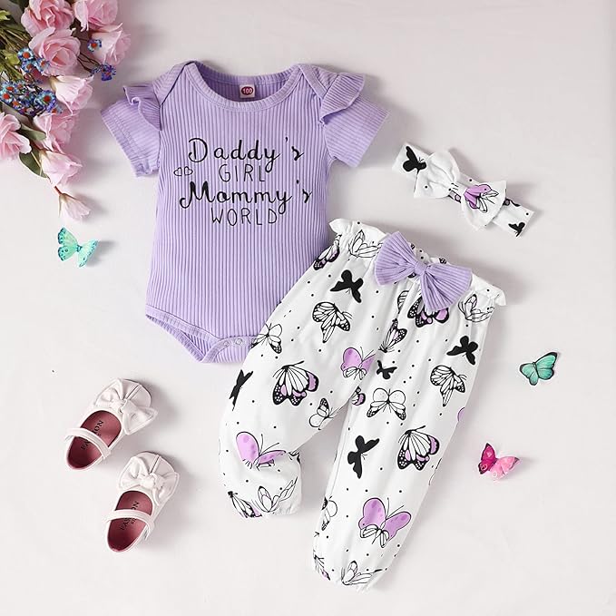 AMAWMW Newborn Baby Girl Clothes Infant Baby Ruffle Romper Pants Summer Outfits 4PCS Gifts Set Toddler Girls' Clothing