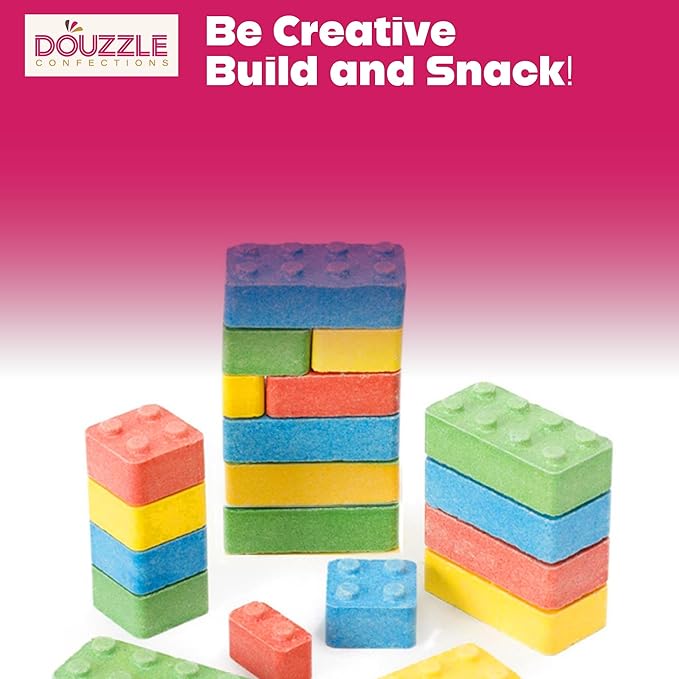 DOUzzle Back To School Stack 'n Snack Candy Blocks, Edible Building Bricks Blox (10 Count, 1 Pack) Individually Wrapped, Party Favor, Goodie Bag & Pinata Filler - Kosher Parve