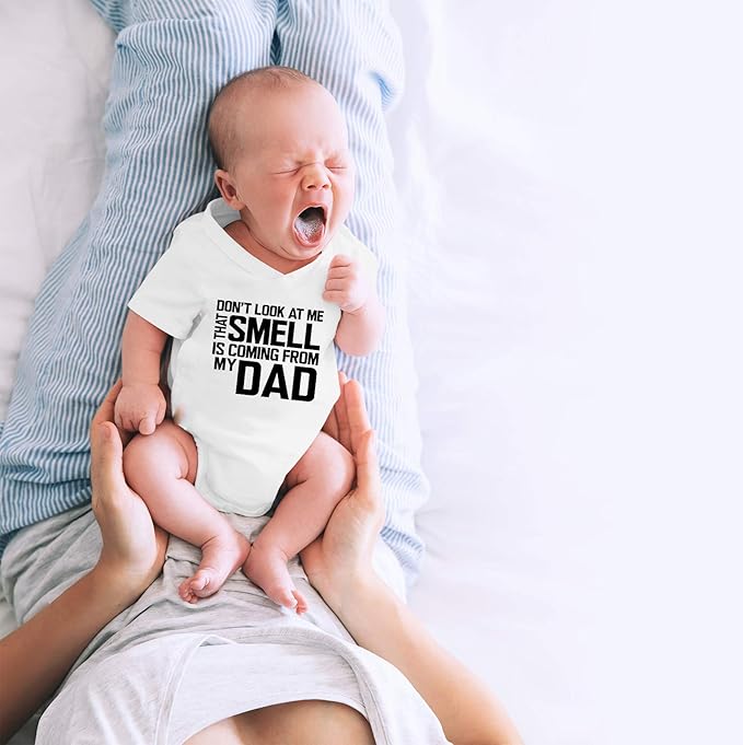 CBTwear Don’t Look at Me That Smell Is Coming From Dad - Baby Clothes - Funny Newborn Bodysuit Outfits for Boys and Girls
