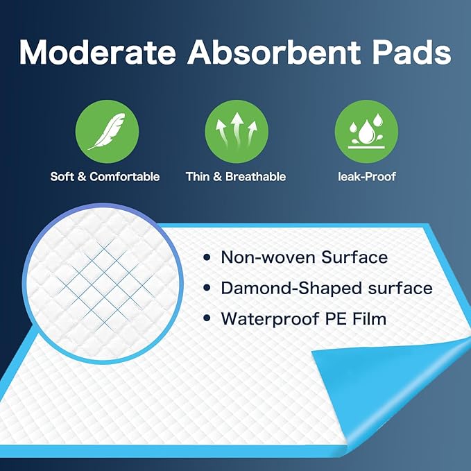 Disposable Pads 23"×36" (150pcs) Moderate Absorbent Underpads Incontinence Bed Pads Disposable Chucks, Pee Pads for Kids, Adults and Pet