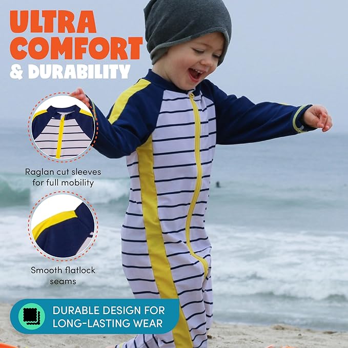 SwimZip Boys' Long-Sleeve UPF 50+ Swimsuit for Baby, Toddler, & Little Boys